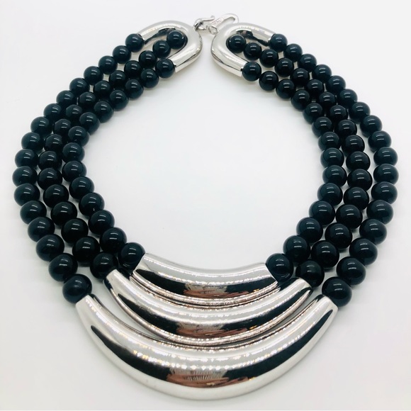 Vintage Designer ALEXIS KIRK Modernist Black Statement Necklace - Picture 6 of 16